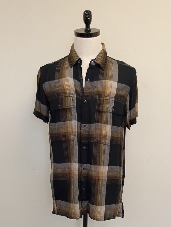 Treasure & Bond Other - Treasure & Bond Black Brown Plaid Rayon Button Shirt Size Small & Medium